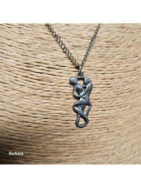 Vintage Pewter Embracing Couple Pendant Necklace